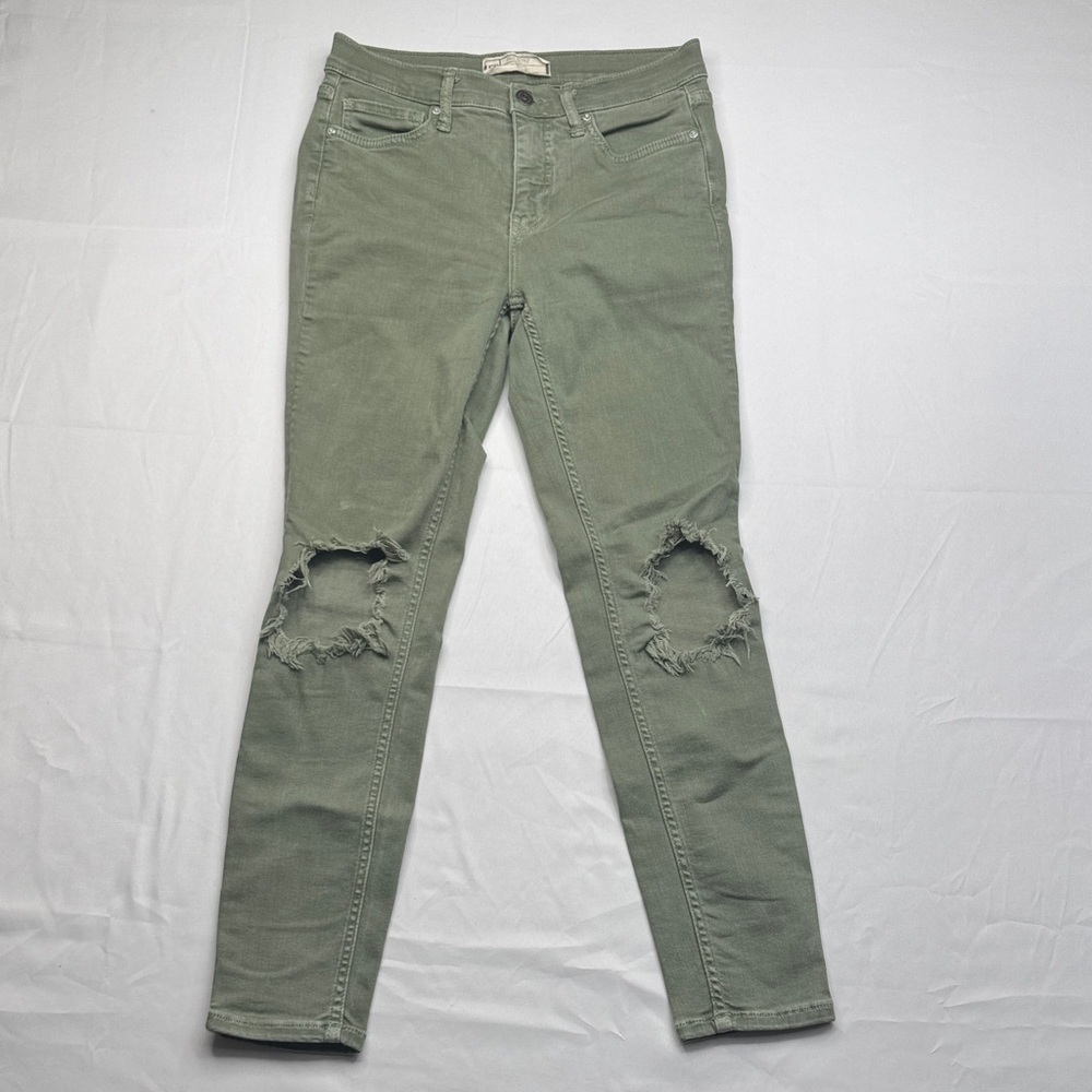 Free People High-Rise Busted Knee Distressed Skinny Jeans size 27 olive green